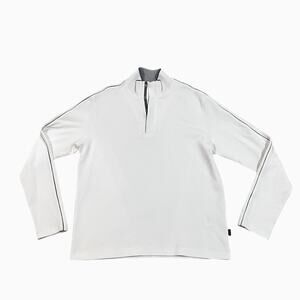 Hugo Boss Mens Large White Knit Mock Neck Henley Pullover Long Sleeves